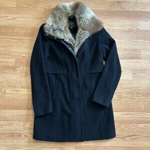 Marc New York Black Wool Coat with Faux Fur Trim 2